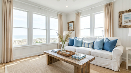 Freshly cleaned living room at Sandpiper Cottage